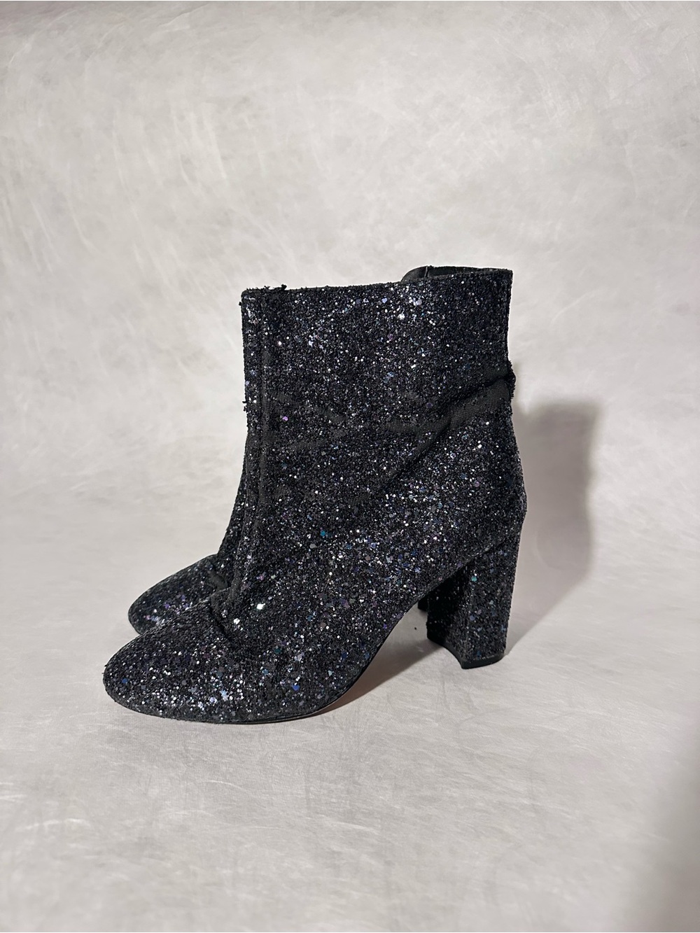 Women's Midnight Blue/Black Glitter Ankle Boots with Block Heel